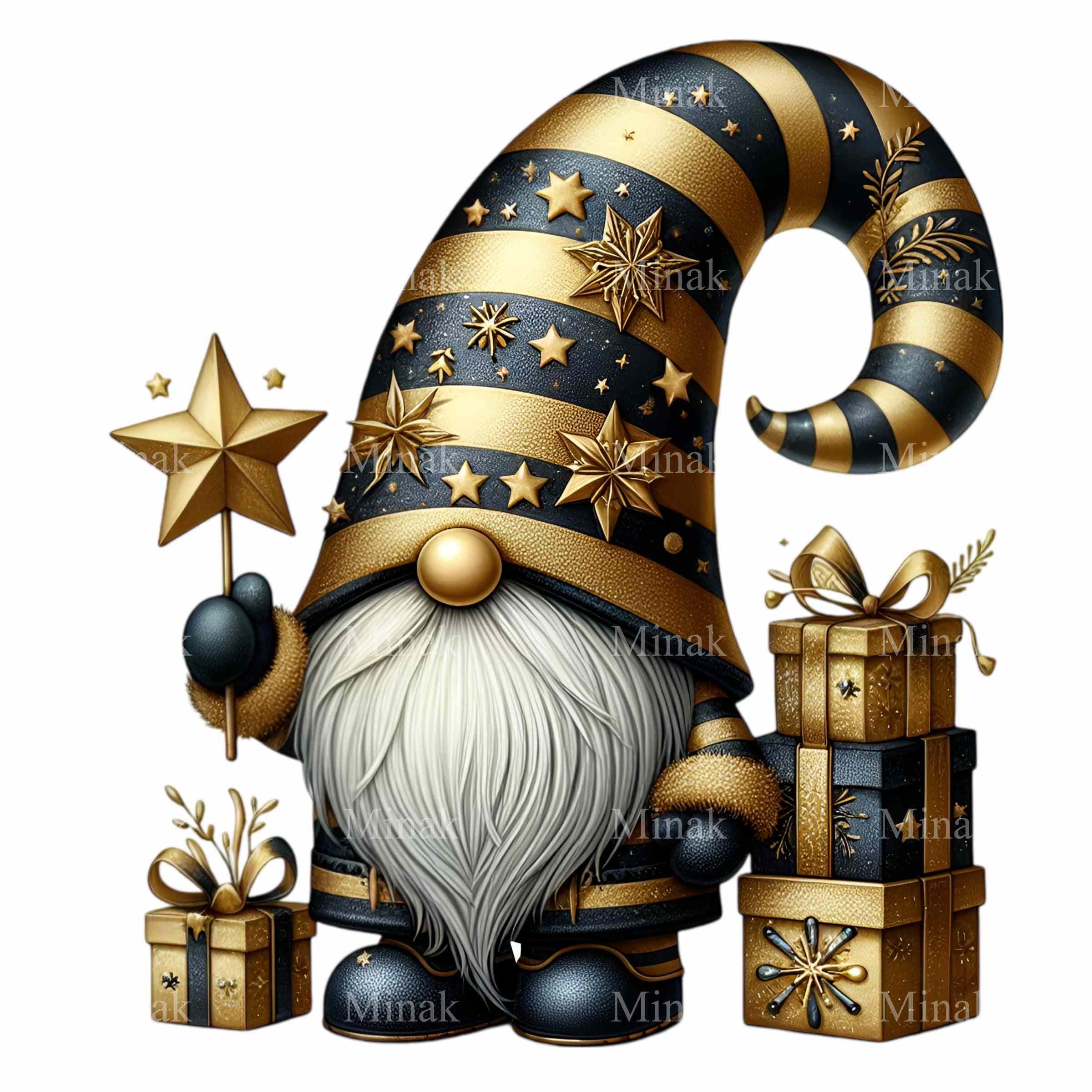 14 png kerstcadeau kabouter clipart – gouden en zwarte kerst-png –  feestelijke noordse dwerg met cadeaus voor kaarten, mokken of  winterknutsels - Etsy België, image size:2400x2400