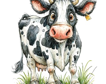 16 cliparts de ferme de vache aquarelle PNG, conception de sublimation de veau