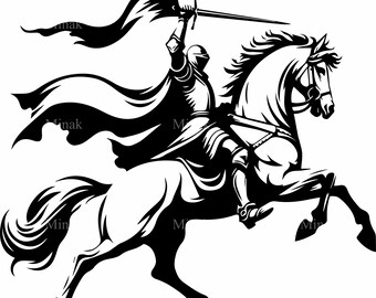 8 Cavalieri a cavallo SVG, Guerriero medievale File vettoriale per taglio, Grafica fantasy a cavallo