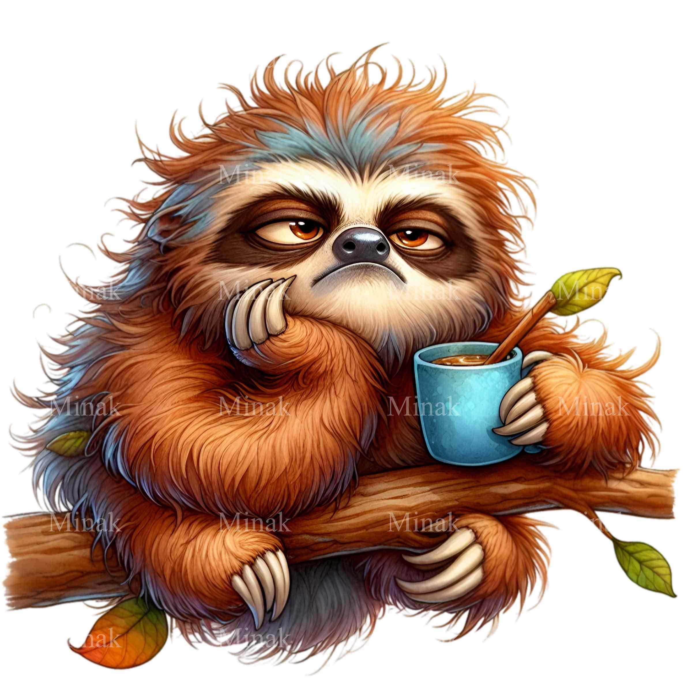 Grumpy Slothh 12 PNG Grumpy Sloth Clipart Coffee Mug Tired Animal Graphic - Etsy