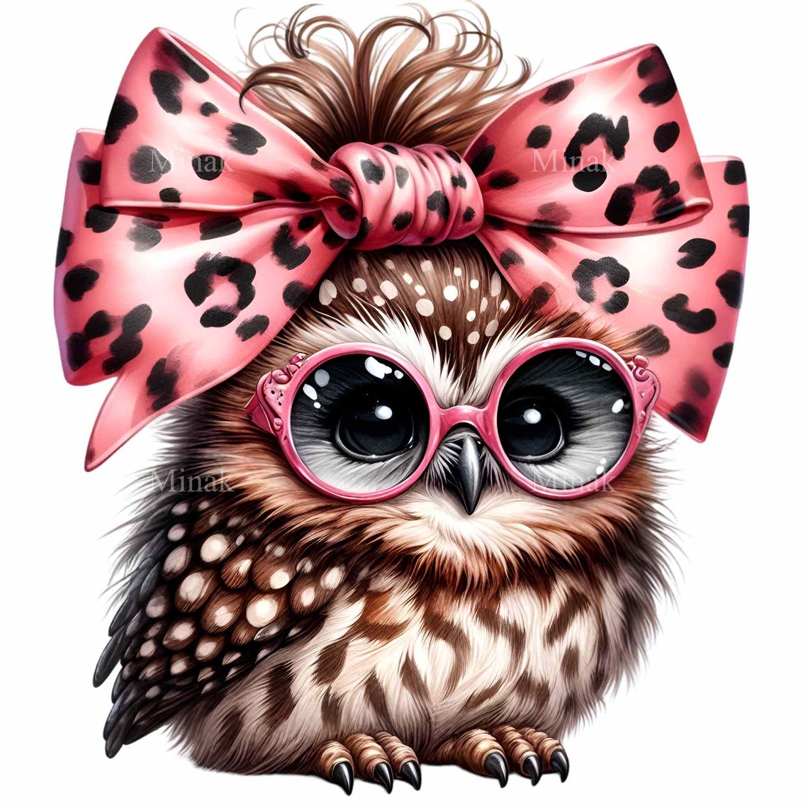 12 PNG Cute Owl With Pink Glasses and Leopard Bow PNG Clipart, Stylish ...