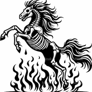 5 SVG cheval squelette flamboyant coupe fichier SVG | Silhouette d'étalon mort-vivant fougueux | Clipart gothique pour Cricut, laser, vinyle