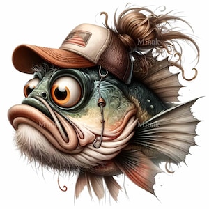 17 PNG Messy bun fishing bass clipart – Funny fish PNG – Country girl lake art for shirts, tumblers and digital crafts