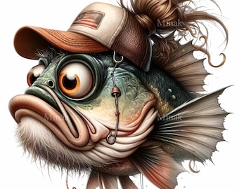 17 PNG Messy bun fishing bass clipart – Funny fish PNG – Country girl lake art for shirts, tumblers and digital crafts