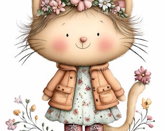 20 PNG de abrigo floral para gato, conjunto gráfico de corona de flores para gatitos (sublimación)