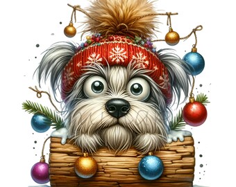 クリスマス犬 PNG 冬のペットオーナメントログクリップアート デジタルダウンロード15