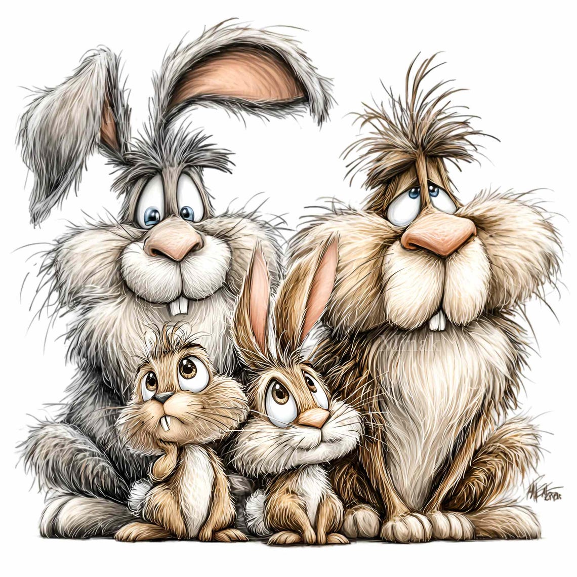11 PNG Funny Rabbit Family Clipart, Messy Hair Bunny Trio, Quirky Hare ...