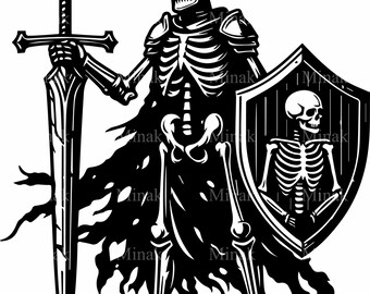 6 Guerriero scheletro SVG, Armatura da cavaliere medievale File vettoriale per taglio, Grafica teschio fantasy