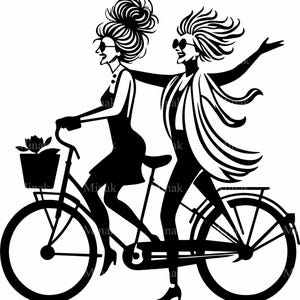 5 SVG Tandem Fahrrad SVG Schnittdatei Frauen reiten Fahrrad Silhouette Clipart für Cricut, Fun Girl SVG für Crafts