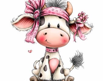 16 PNG Pink Cow Clipart, Heifer Big Bow Bandana, Baby Calf