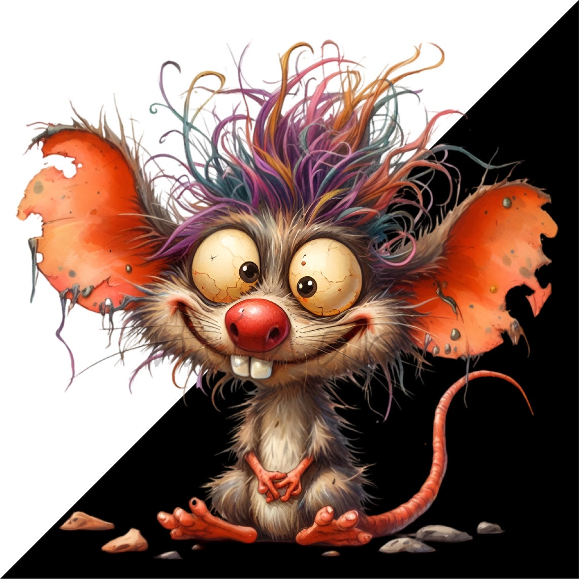 Splashed Mouse 12 PNG Color Splash Mouse Clipart โ Funny Cartoon Rat PNG โ Cute Animal ...