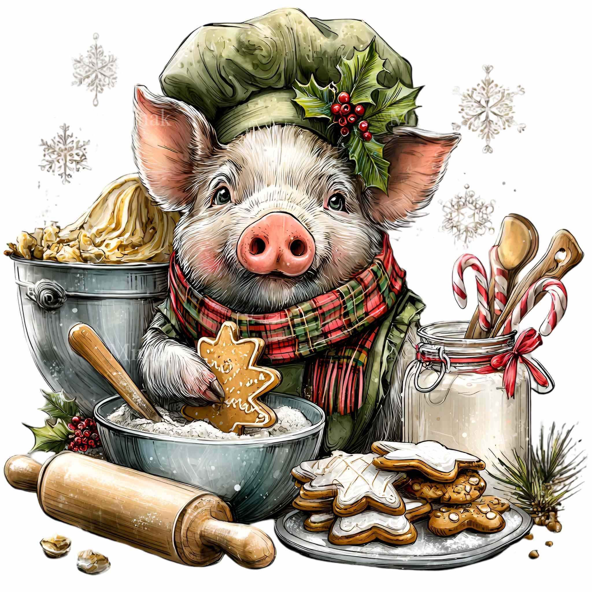 10 PNG クリスマスクッキー豚 – 冬のベーキングプリント、お祝いのTシャツ、ジンジャーブレッドアート 、ホリデークラフトプロジェクト用の豚のパン職人のクリップアート - Etsy 日本, image size:2048x2048