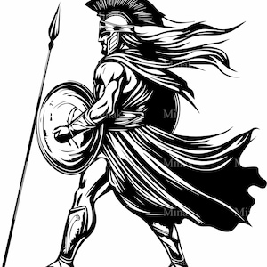 4 SVG de guerrero espartano: archivo de corte de soldado griego antiguo: arte de casco de gladiador para Cricut, diseño de tatuajes o manualidades con temática guerrera