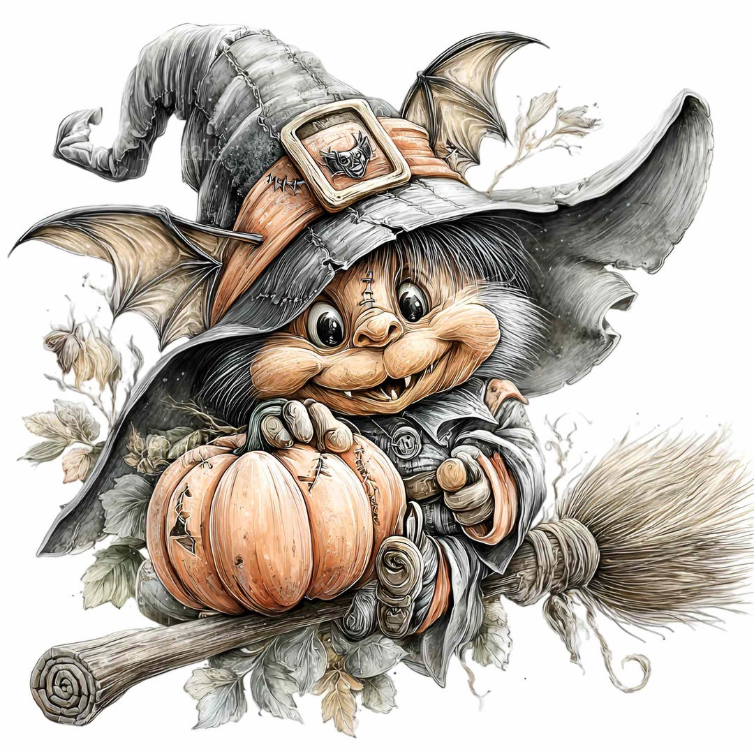 15 PNG Flying Pumpkin Witch – Halloween PNG Clipart – Spooky Cute ...