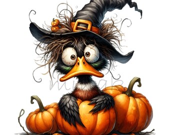 12 imagens PNG de Halloween: Bruxa, Pato, Abóbora, Pássaro Engraçado.