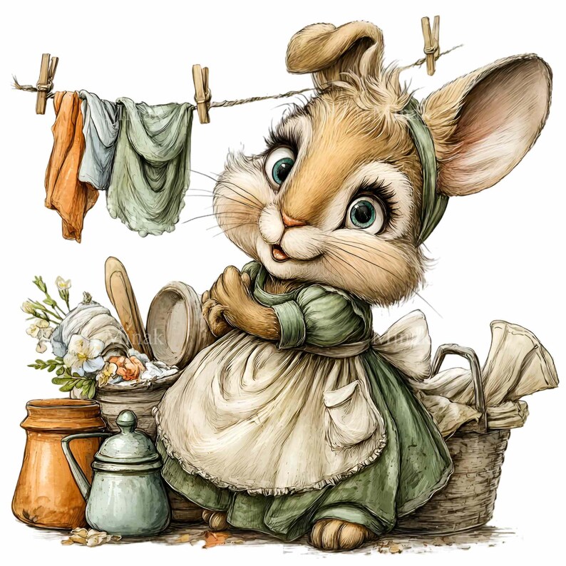 15 PNG Laundry Bunny Clipart – Rabbit PNG – Farmhouse Cottage Digital ...