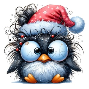 12 PNG Clipart divertenti di pinguini natalizi, pinguino dei cartoni animati con cappello da Babbo Natale PNG, soffice pinguino natalizio, decorazioni invernali