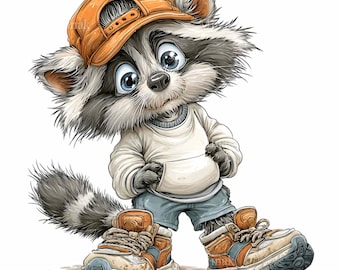 16 PNG Trash Panda Raccoon Animal Clipart, Urban Wildlife Hoodie Design
