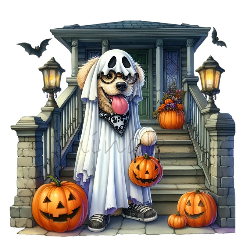 9 PNG Ghost Dog Halloween Husky Clipart, Spooky Pumpkin Art - Etsy