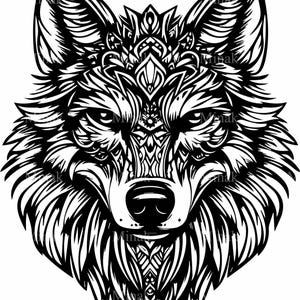 4 fichier coupe SVG mandala loup - tête de loup décorative complexe pour projets Cricut & Silhouette