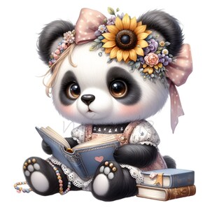 Panda Clip Art, 15 livres de lecture PNG, bibliothèque de téléchargements numériques, chemise de professeur d'anglais, fabrication de cartes, sublimation, étiquette cadeau, journal indésirable
