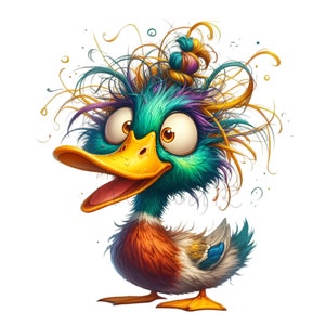 12 cliparts Crazy Duck au format PNG - Illustration PNG amusante - Art animalier fantaisiste pour des designs originaux, des cartes d'humour, une décoration ludique