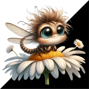 Cute Furry Dragonfly Insect on Daisy Digital Clipart 14 PNG - Adorable ...
