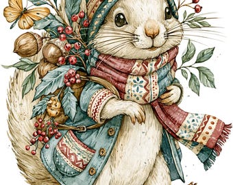 10 imagens PNG de esquilo de inverno, animal da floresta, com bolota.