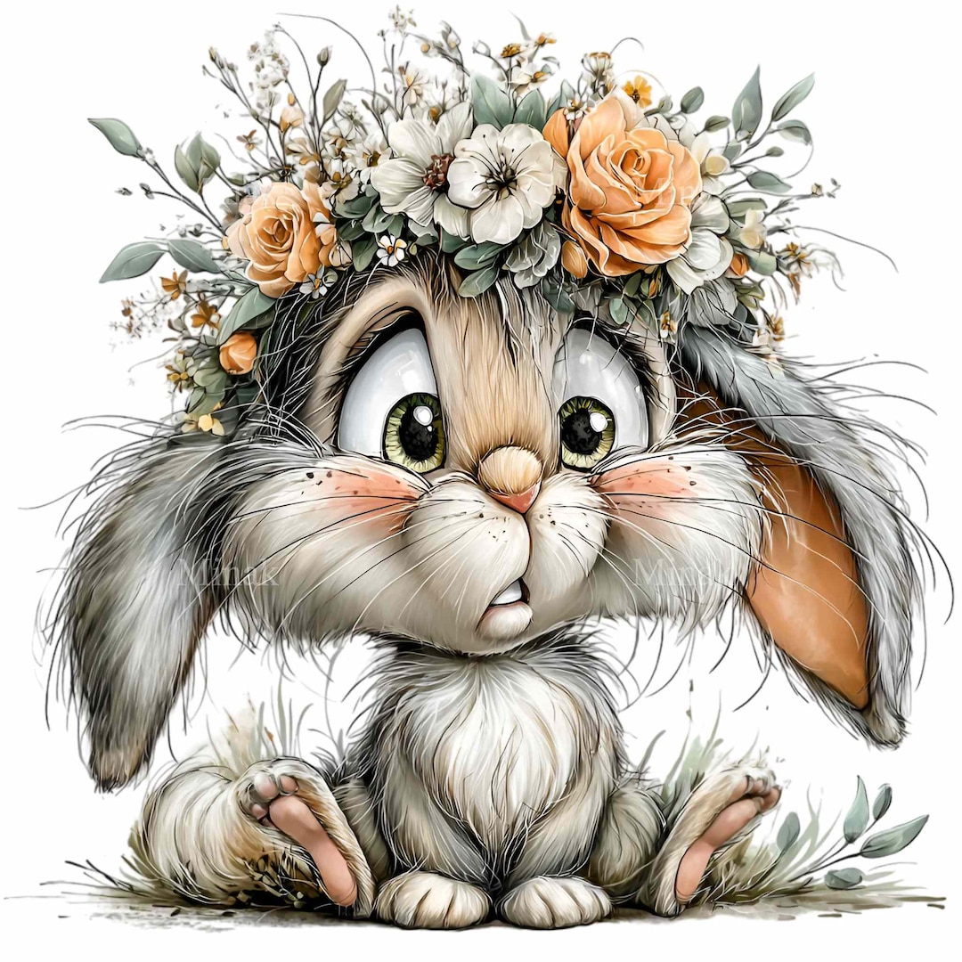 15 PNG Floral Bunny Clipart - Rabbit With Flower Crown - Cute Digital ...