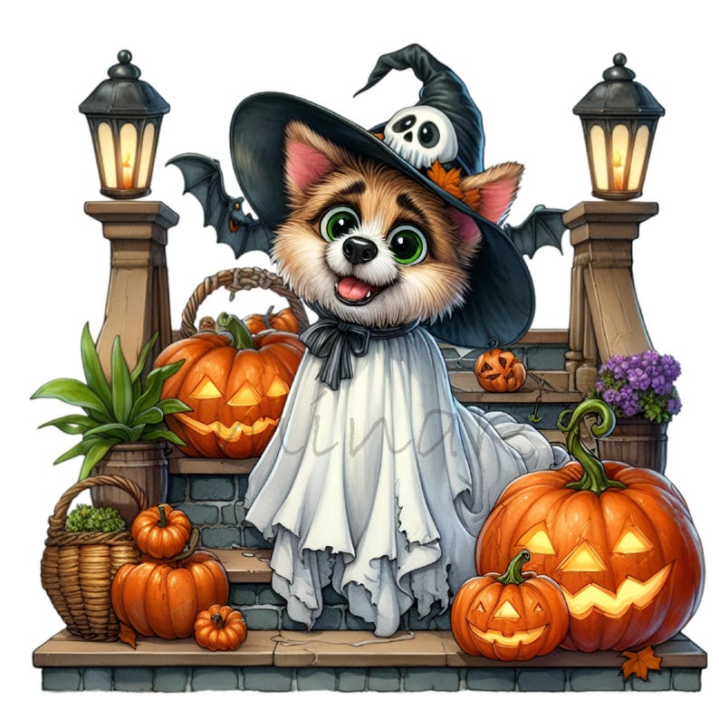 9 PNG Ghost Dog Halloween Husky Clipart, Spooky Pumpkin Art - Etsy