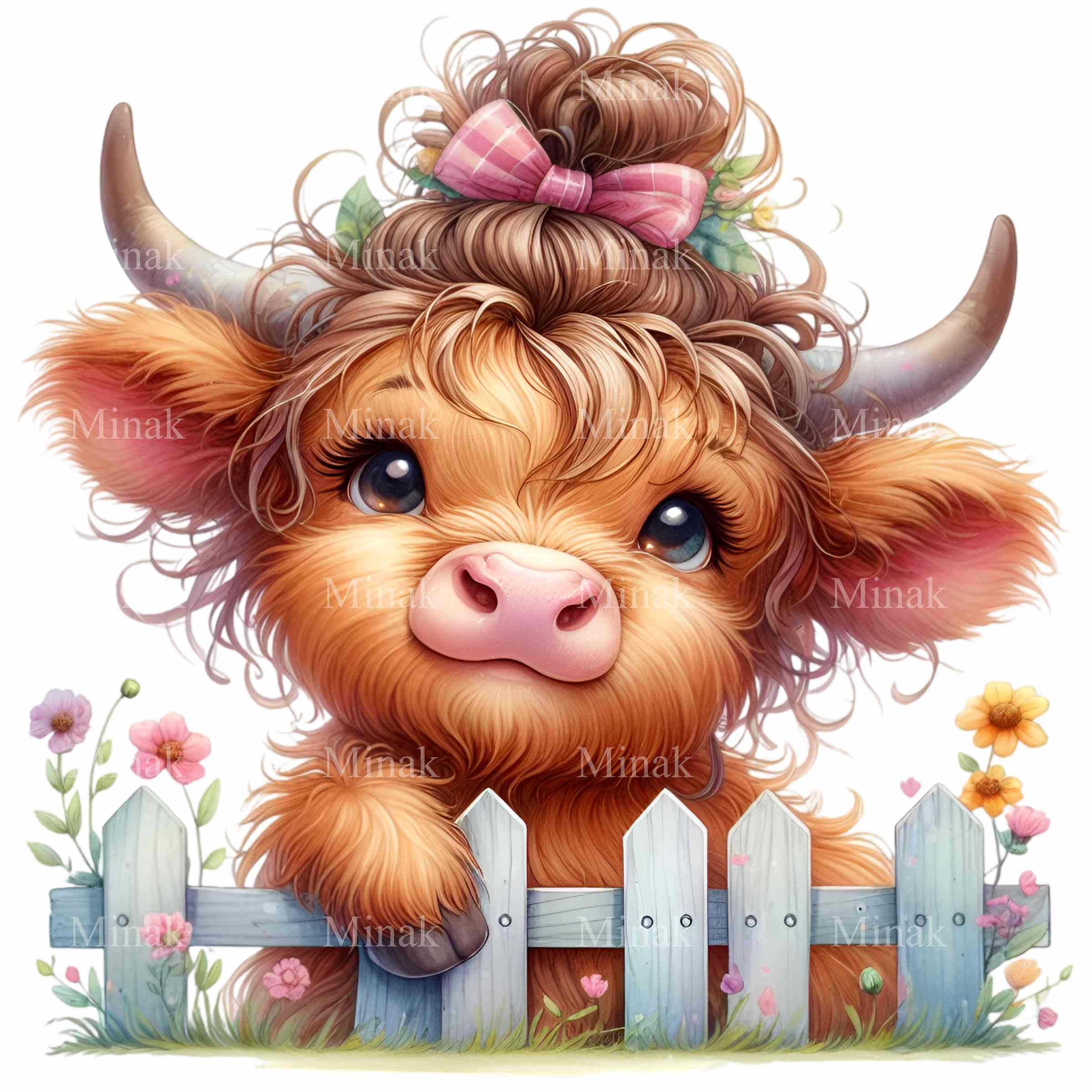 15 PNG Floral Highland Cow Clipart – Farm Animal Illustration With ...