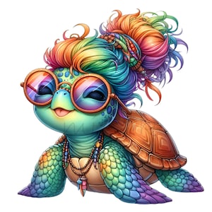 Zeeschildpad clipart, zeeschildpad png, 10 messy bun clipart, regenboog clipart, oceaandieren, zeedieren, schildpad png