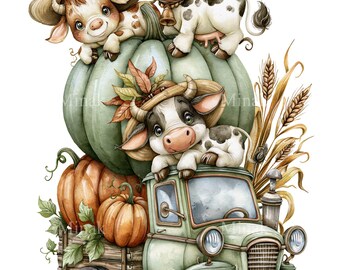 12 PNG Fall Cow Truck Clipart Pumpkin Harvest Farm