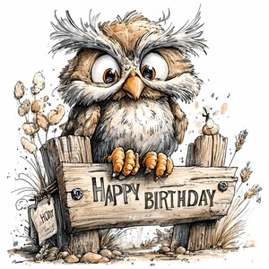 15 PNG Rustic owl birthday – Funny owl clipart – Cute woodland animal for greeting cards, party invites, scrapbooking and DIY decor