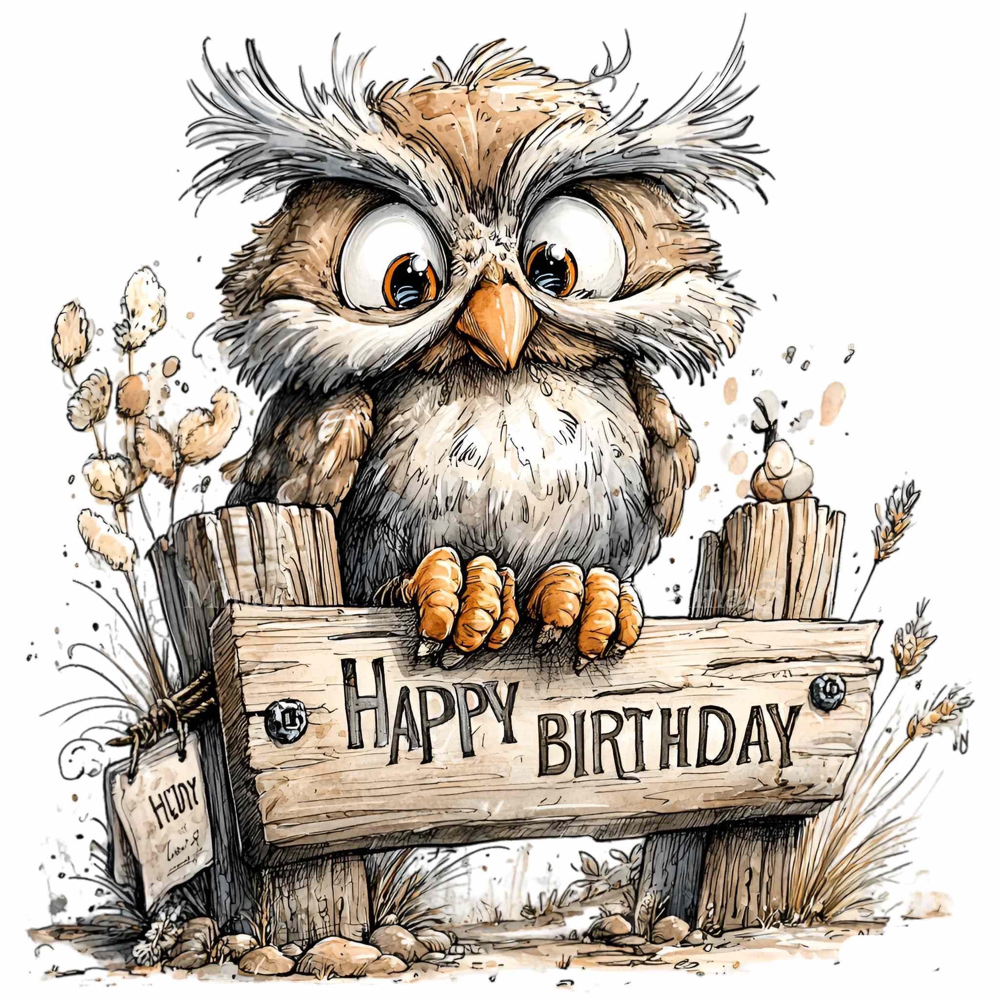 15 PNG Rustic owl birthday – Funny owl clipart – Cute woodland animal for greeting cards
