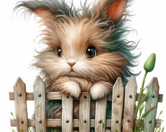 14 Conejitos Peludos Valla Png, Arte de Conejo Primavera Tulipán Flor Sublimación
