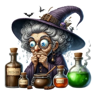 Witch Poison Bottle, Funny Halloween 10 PNG Cartoon Illustration Clipart, Sublimation Printable DIY Card Making