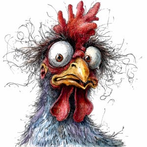 15 PNG Funny chicken clipart - Crazy rooster PNG illustration - Farm animal art for crafters, stickers, cards, kitchen wall prints