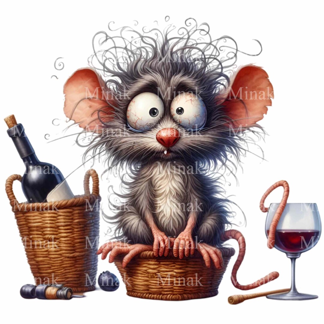 10 Funny Rat PNG Clipart, Cartoon Mouse With Wine Glass and Bottle ...