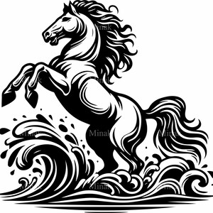 5 SVG cheval cabré en vagues SVG | Fichier de coupe étalon mythique pour Cricut & Silhouette | Création de clipart cheval océanique