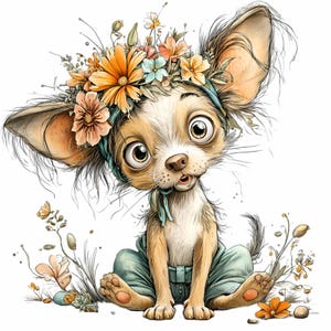 15 PNG Floral Puppy Clipart – Cute Dog PNG – Cartoon Pet Illustration ...