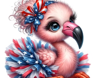 12 PNG Patriotic Flamingo Clipart, USA Flag Bird Graphics 4th July Sublimation
