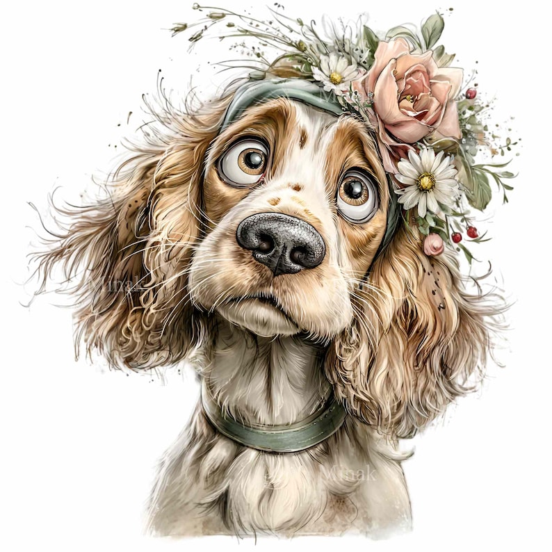 15 PNG Floral Dog Clipart – Funny Puppy PNG Illustration – Cute Flower ...