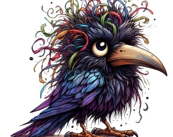 12 PNG Cuervo con cabello desordenado, imágenes prediseñadas de aves coloridas, cuervo gruñón
