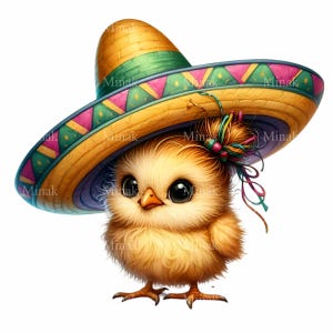 10 PNG clipart de pintinho Sombrero – Pintinho amarelo fofo PNG – Arte de filhote de animal para festa de Cinco de Mayo e designs para festas infantis