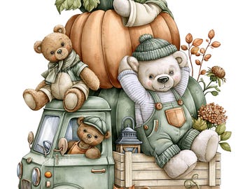 12 PNG Pumpkin Truck Clipart Harvest Fall Bears Graphic