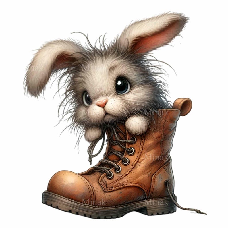 12 PNG Bunny in Boot Clipart, Rustic Rabbit Floral Animal - Etsy