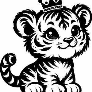 6 SVG Animal royal SVG - fichier de coupe bébé tigre - Clipart jungle mignon pour vêtements pour enfants, décoration de chambre d'enfant et travaux manuels Cricut
