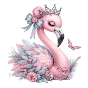 15 Elegant Flamingo PNG Clipart - Royal Pink Flamingo with Crown & Bows Digital Download for Sublimation and Crafts image 2