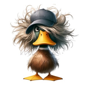 14 PNG Wild hair animal – Messy duck PNG clipart – Funny duck in cap for mugs, sublimation, humor gifts, digital download for crafters